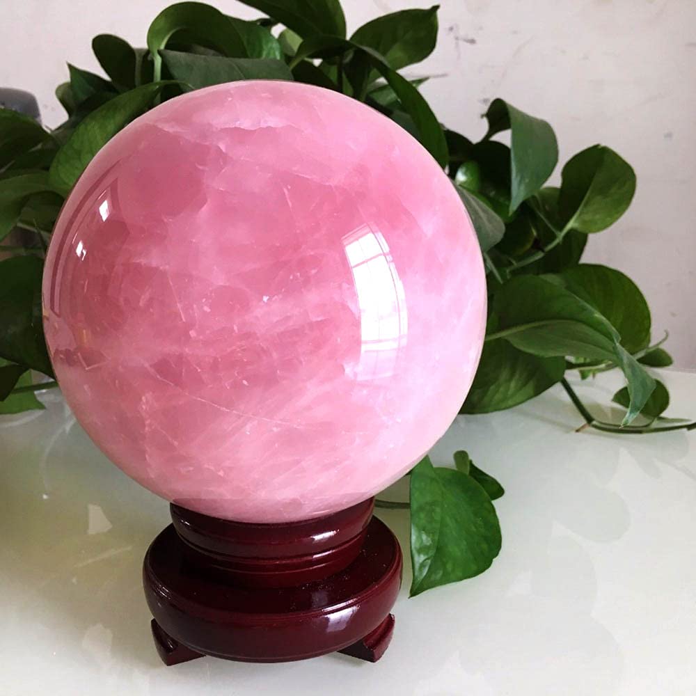 MDYSC Natural Pink Rose Quartz Magic Crystal Healing Ball Ornament Sphere + Base (5cm (2inch))