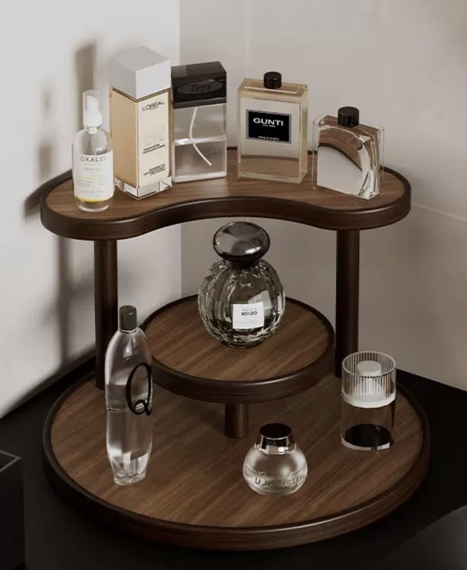 HealthEmpireLLC Wooden Corner Shelf Perfume Organizer – Modern Space-Saving Display Rack for Bathroom, Vanity, Kitchen & Bedroom