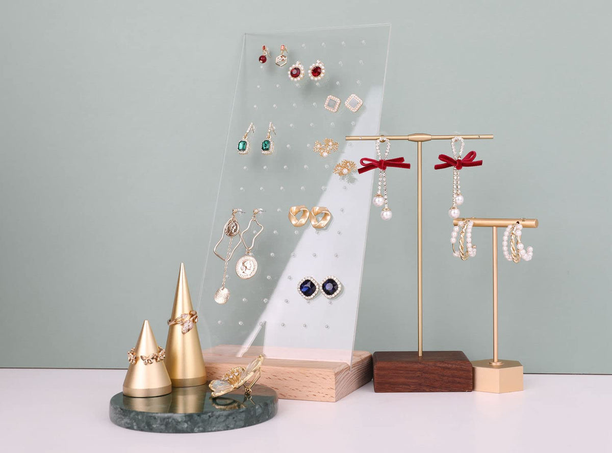 GemeShou Beech earring display for selling jewelry, wooden earring holder for studs display, small jewelry studs display board for show【Wood stand with acrylic board-Beech】