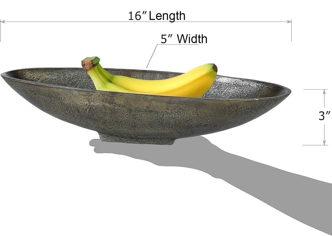 Red Co. 16” Long Oval Decorative Aluminum Metal Pedestal Centerpiece Bowl in Silver Finish