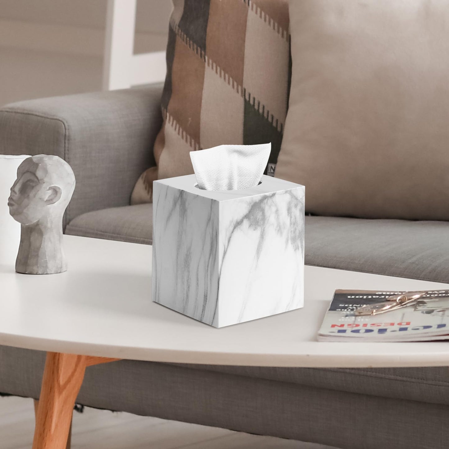 Square Tissue Box Cover, Marble Modern Facial Paper Holder, Cube Acrylic Tissue Holder Accessories for Bathroom Vanity Countertop, Bedroom Dresser, Night Stand, Desk, Office
