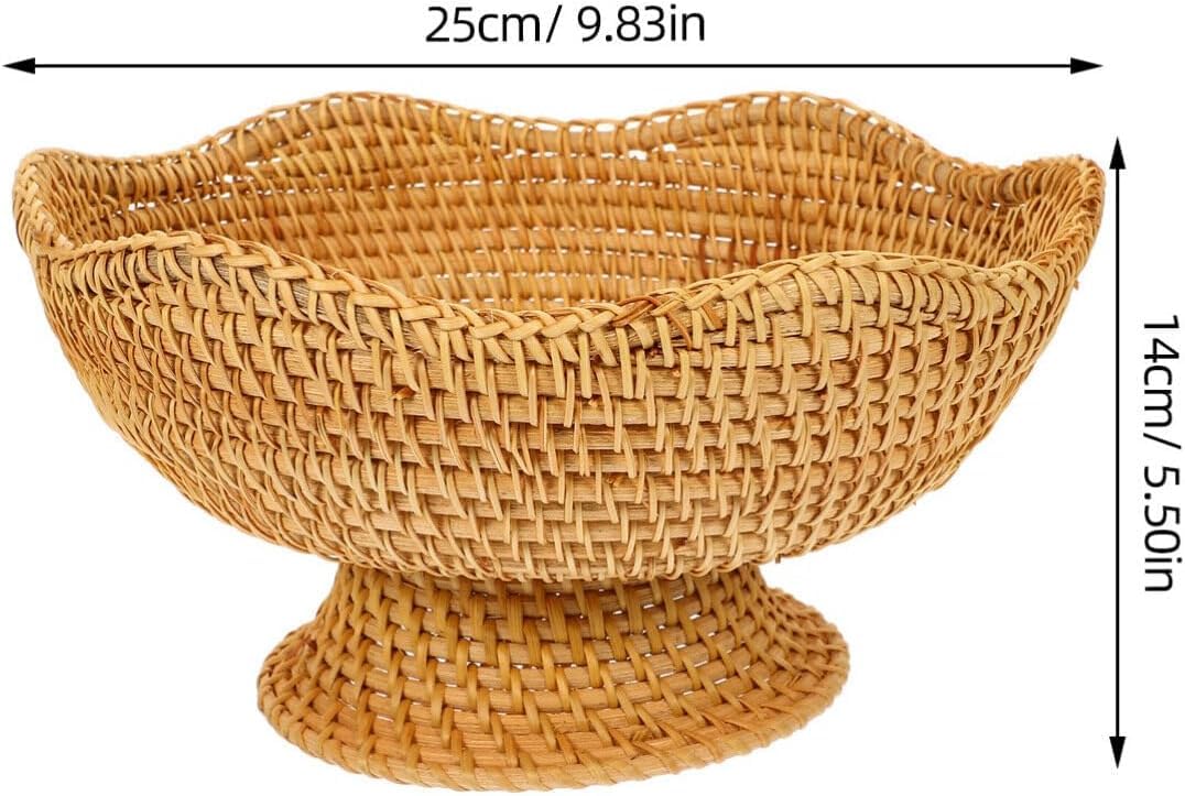 DOITOOL Rattan Fruit Bowl, Woven Footed Bowl Round Pedestal Plate Decorative Bowl for Table Centerpiece, 10 Inch Rattan Footed Bowl Woven Fruit Bowl for Kitchen Counter or Table Decorations
