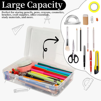 Pencil Box, Clear Pencil Case, Large Capacity Plastic Hard Pencils Case Crayon Box with Snap-Tight Lid Stackable for Kids Adult Student Pens Pencils School Supplies Storage Office Supplies, Clear