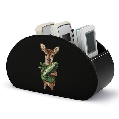 Cute Deer Cucumber Pickle Remote Control Holder with 5 Compartments Caddy Desktop Organizer for Home Office