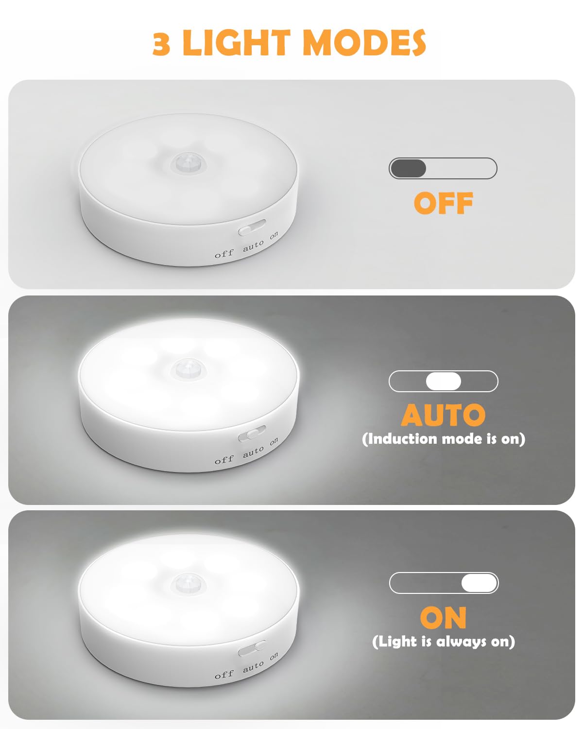Motion Sensor Lights Indoor, 6 Pack Cupboard Light, Stair Lights Night Light, 3 Modes USB Charging Wall, Magnetic for Kitchen Stair Closet Under Cabinet