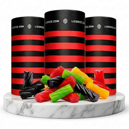 Licorice.com | Candy Gift Box | Soft & Chewy Australian Red, Black & Fruity Licorice | Yummy Strawberry, Green Apple & Raspberry | Great Gift Idea for Holidays and Birthdays | Pack of 3