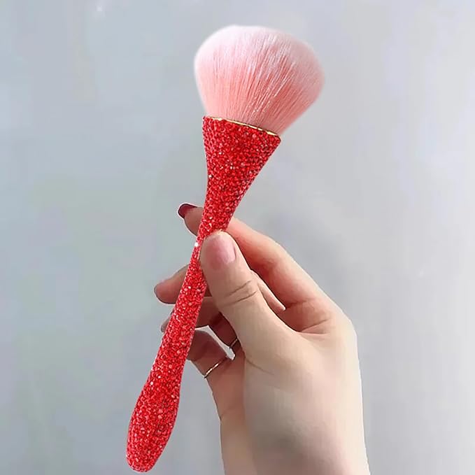 WOKOTO 1pcs Red Rhinestone Nail Dust Brushes