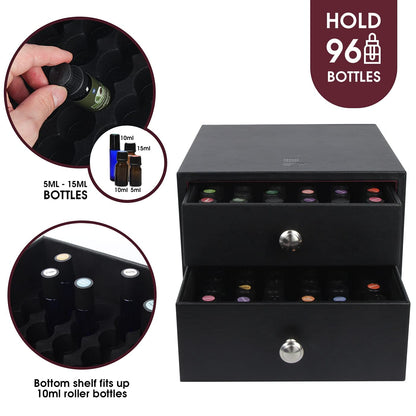 J JACKCUBE DESIGN Essential Oil Organizer Storage Box Case, Holds 96 Bottles 5-15ml Essential Oils, Roller Bottles- Leather Drawer Oil Holder Display- MK525A