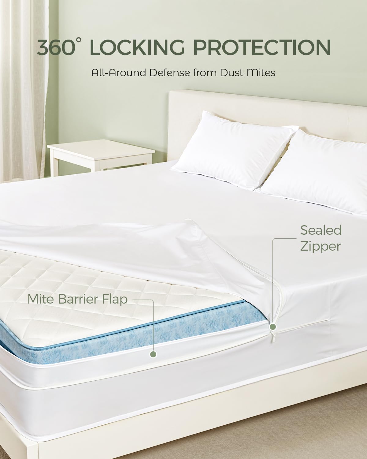 FAUNNA 100% Cotton Mattress Encasement, Zippered Bed Bug and Dust Mite Proof Mattress Protector, Hypoallergenic Antibacterial Protection, Noiseless Zipper Six-Sided Mattress Cover (Queen 12" Deep)