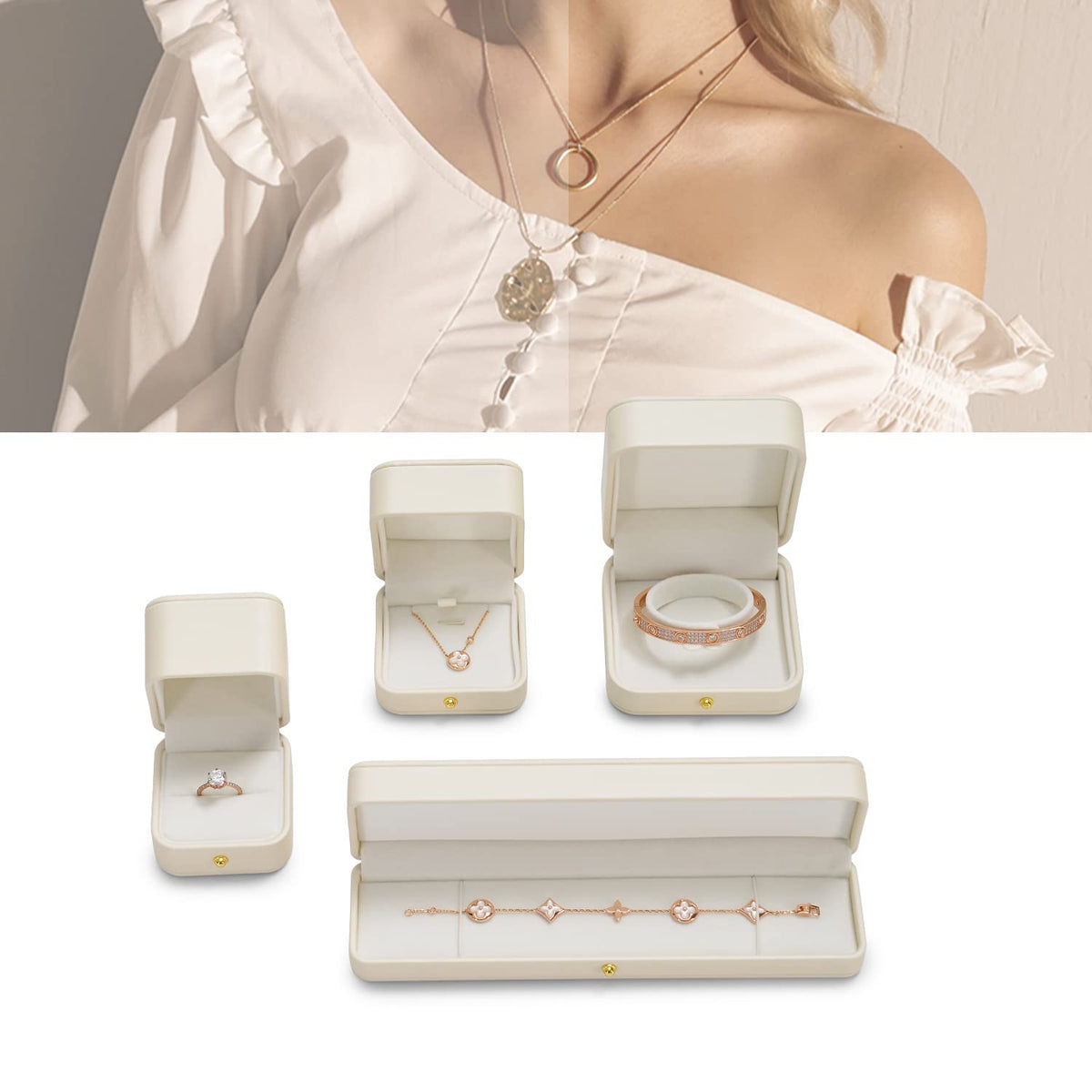 Oirlv Premium Leather Necklace Gift Box White Necklace Boxes for Jewelry Gift Velvet Interior Pendant Box
