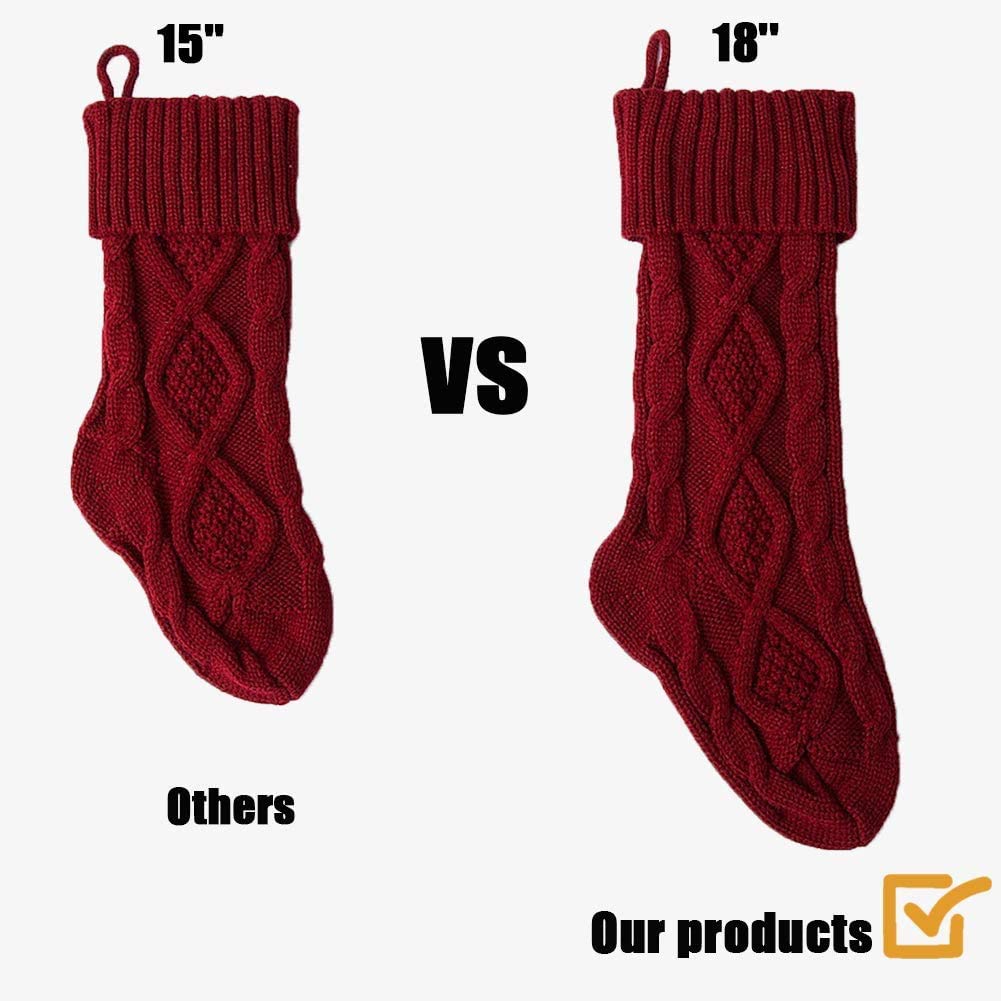 Fesciory Christmas Stockings, 6 Pack 18" Large Knit Stocking & Decor for Family Holiday Xmas Party Gift, Burgundy&Ivory&Green