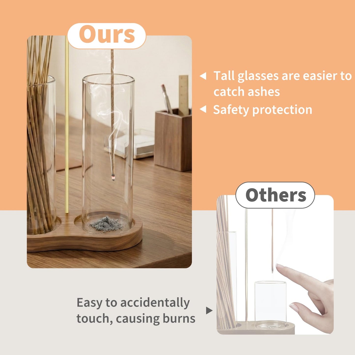 VELQUA Glass Incense Holder, 2 in 1 Incense Burner Holder with Storage, Hanging Upside Down Incense Sticks Holder with Glass Ash Catcher for Meditation Yoga Spa Room Decor