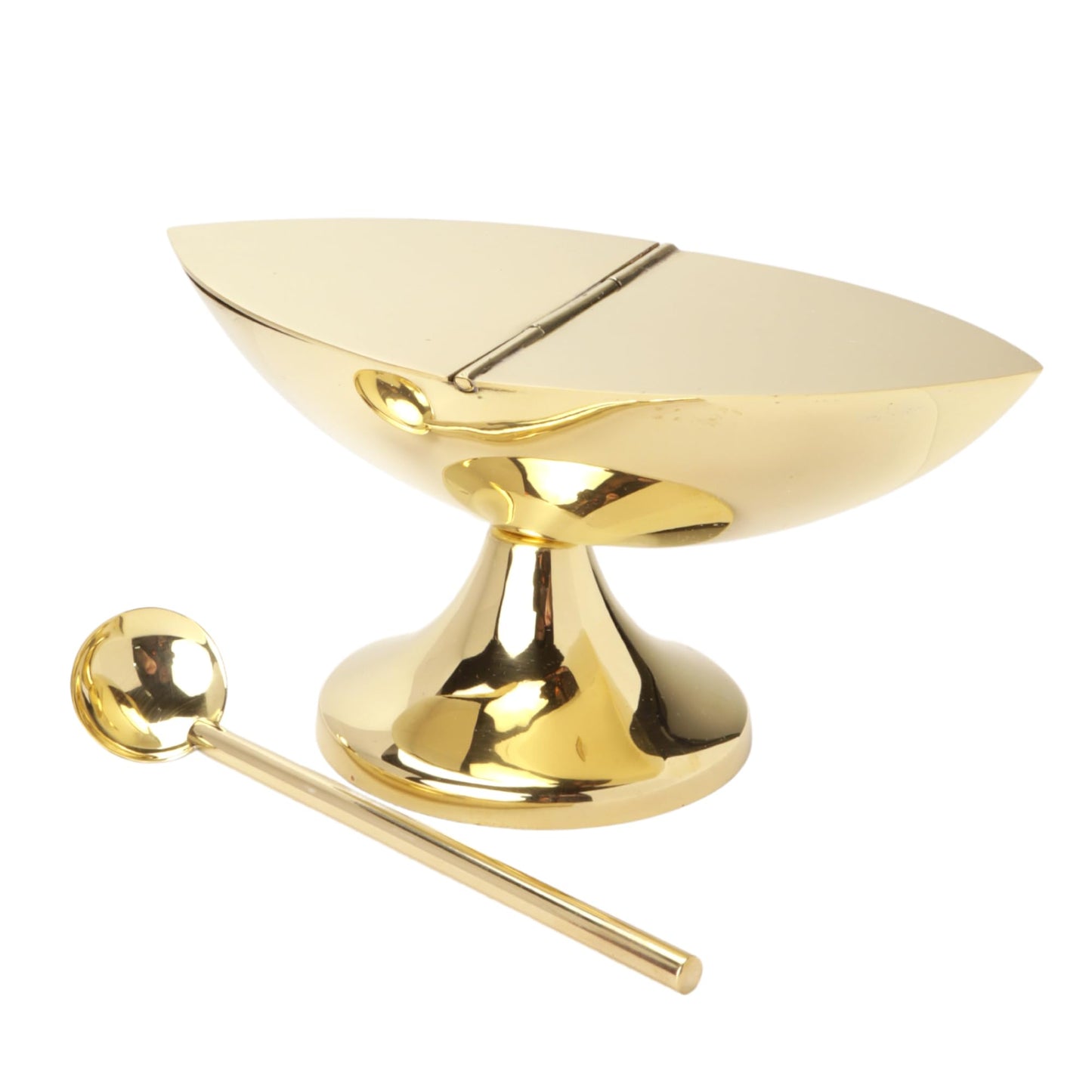 Needzo Brass Incense Boat with Spoon for Censor, Catholic Church Supplies, 5.5 x 4.5 Inches