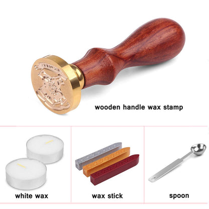 Hogwarts Seal Stamp Kit Gift for HP Fans - 1 Wooden Handle Seal + 3 Retro Waxes + 1 Spoon + 2 White Waxes (Brown)