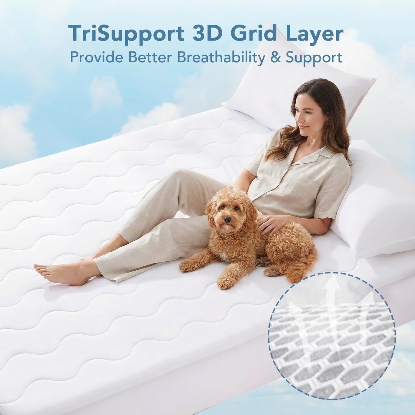 Cooling Mattress Pad for Hot Sleepers, King Size, Waterproof, Cool-to-Touch Arc-Chill 3.0, TriSupport 3D Grid, Breathable Fluffy Feel Mattress Protector Cover, Machine Washable, Deep Pocket up to 21"