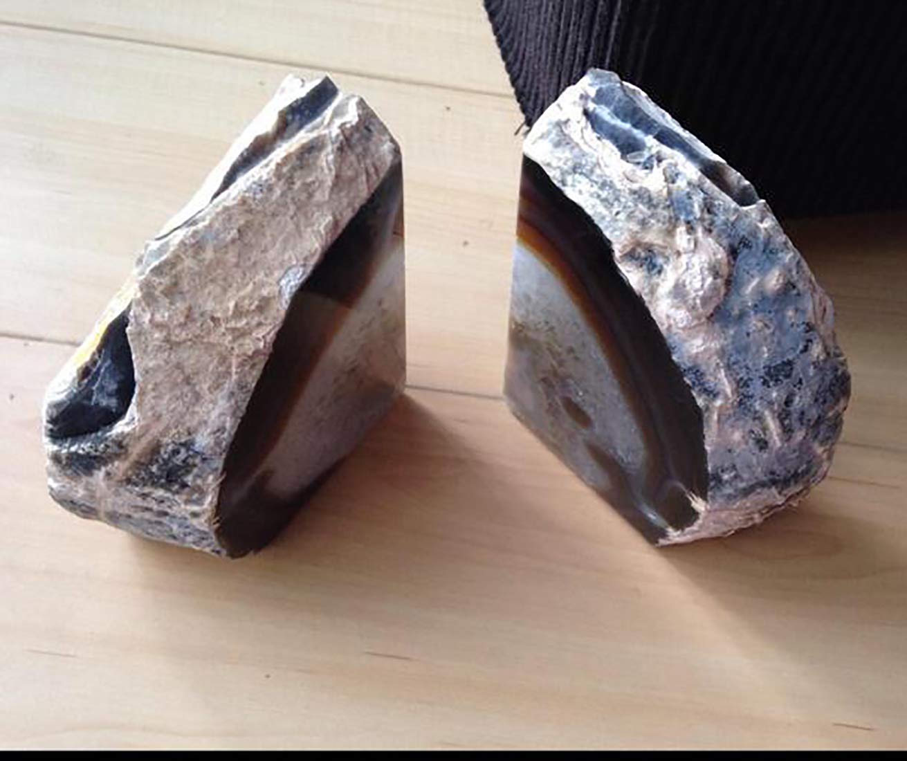 JIC Gem Natural Agate Geode Bookends Anti-Slip Heavy Duty 1 Pair 6-8 Lbs