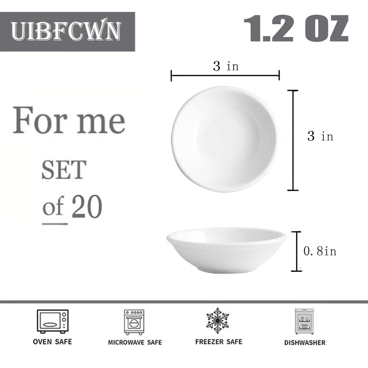 UIBFCWN 20 Pack Ceramic Dipping Bowls, 3 Inch Dipping Sauce Bowls/Dishes, 1.2 oz Soy Sauce Dish, Asian Dipping Dishes for Ketchup, BBQ, Side Dish, Sushi, Condiments, Appetizer