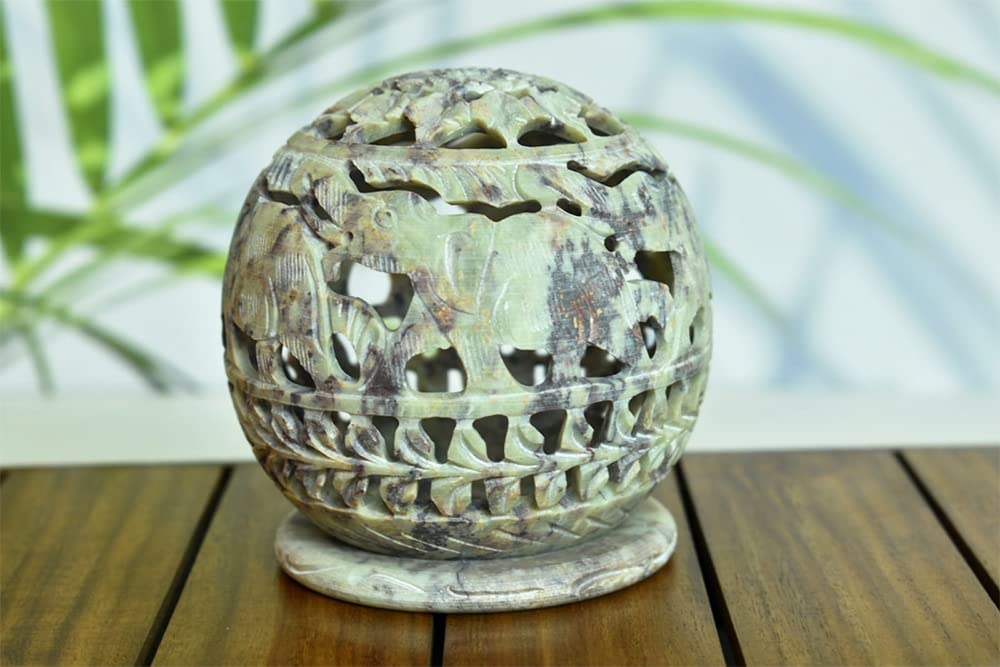 Ajuny Soapstone Tealight Candle Holder for Living Room Office - Decorative Lantern Handmade Tea Light Candle Holder Gift for Home and Kitchen Decor - 3 Inch