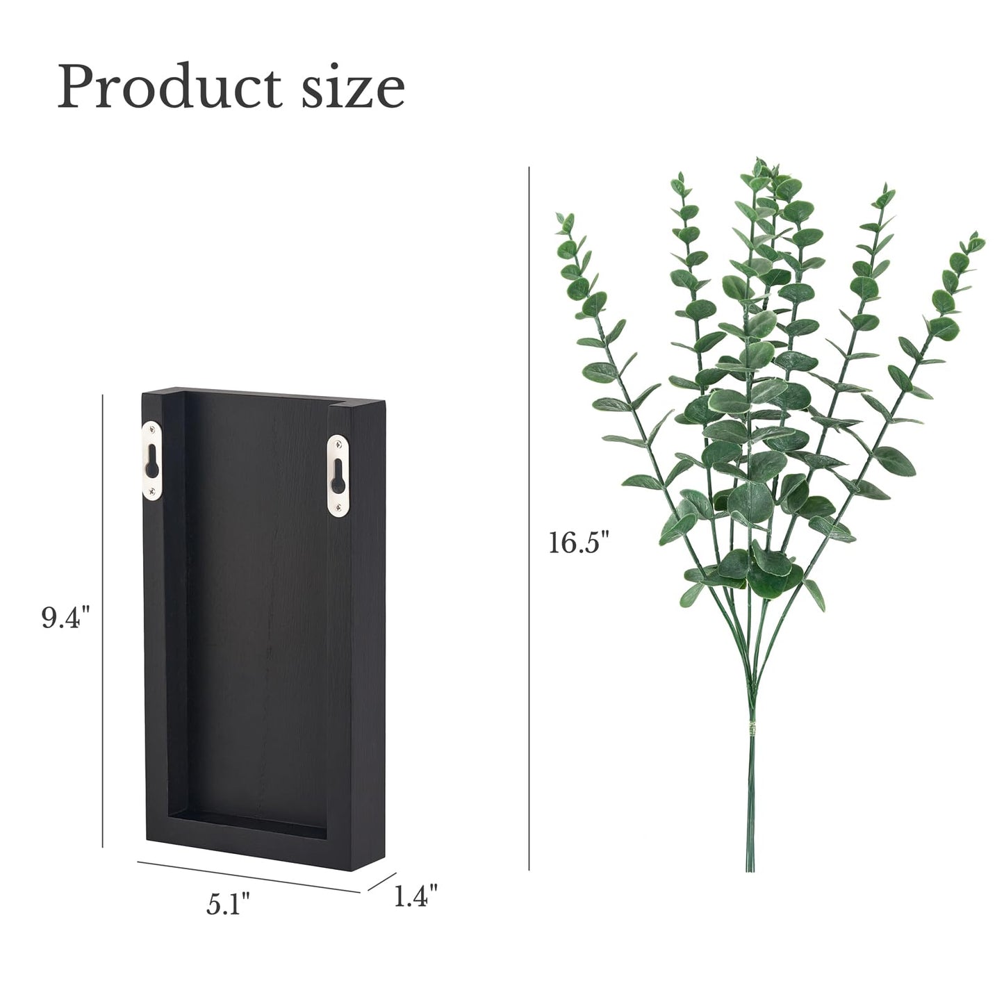Dahey 2 Pack Wood Wall Planter Vase with Artificial Eucalyptus Farmhouse Wall Hanging Decor Pocket Planter for Indoor Fake Plants Greenery, Living Room Bedroom Kitchen Home Office Decoration, Black