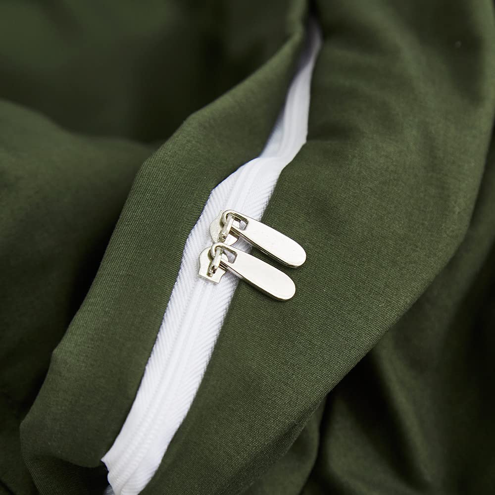 CLOTHKNOW Army Green Duvet Cover Set Queen Olive Bedding Sets Full Soft Dark Green Bedding Queen Hunter Green Bedding Duvet Cover Sets