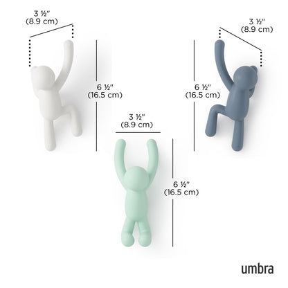 Umbra Buddy Wall Hooks – Decorative Wall Mounted Coat Hooks for Hanging Coats, Scarves, Bags, Purses, Backpacks, Towels and More, Set of 3, White/Grey/Mint