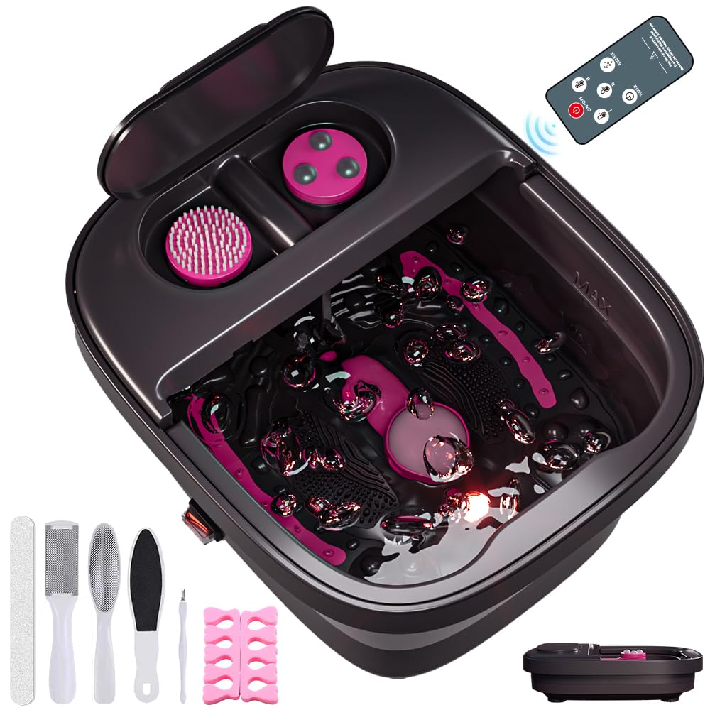 Aqvesane Collapsible Foot Bath, Foot Spa Bath Massager with Heat, Bubble, Remote Control, Temperature Control, 3 Pedicure Attachments, Feet Soaking Tub for Stress Relief