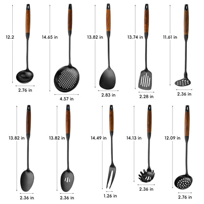 Izurok 18/10 Stainless Steel Kitchen Utensils Set,10 Piece Cooking Utensils With Wood Handle,Heat Resistant Kitchen Tool Set With Spatula,Spoon,Ladle,Skimmer,Slotted Turners,Pasta,Turner,Ladl,Fork