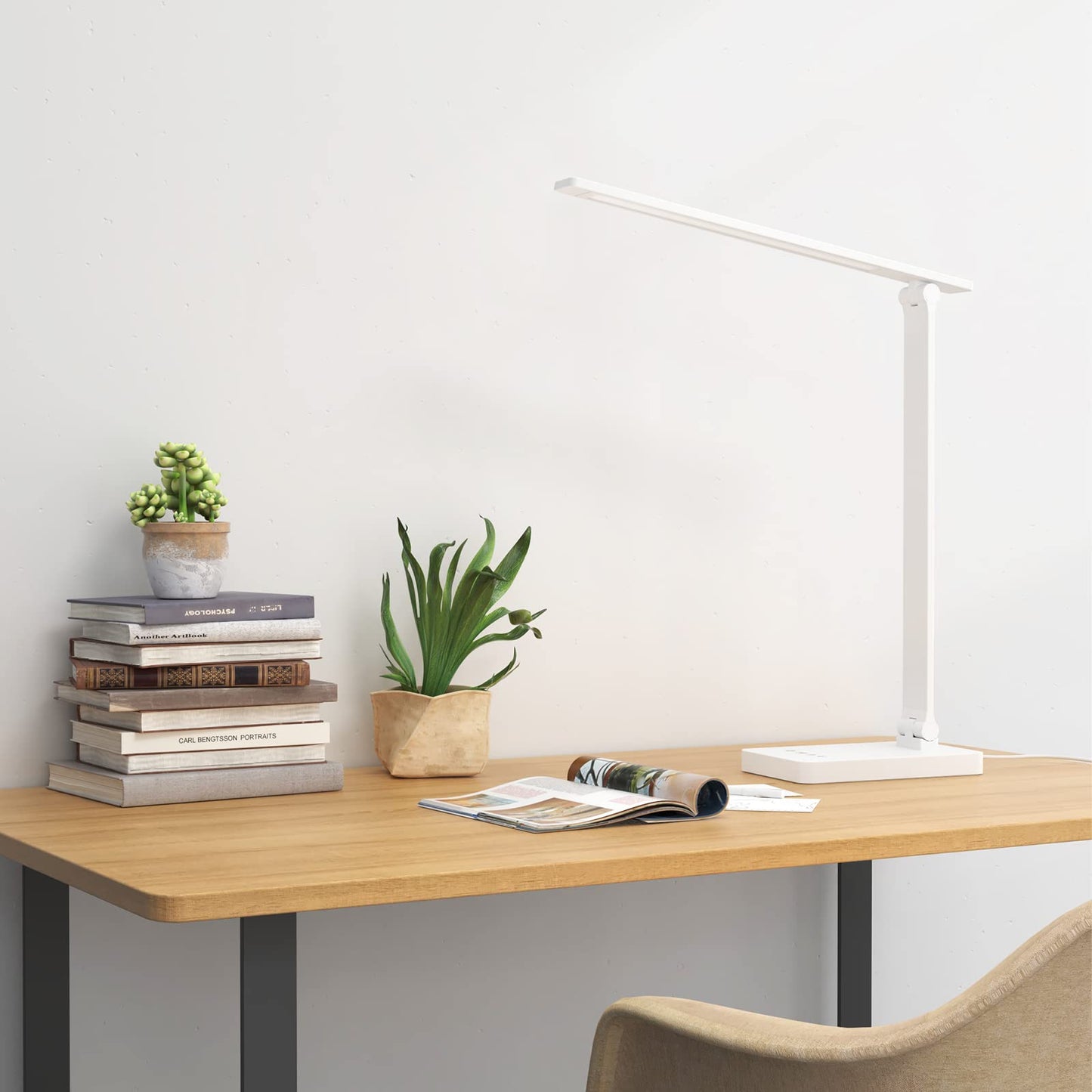 Lepro LED Desk Lamp, Desk Lamp with Power Adapter, 655lm, Desk Lamps Office with USB Charging Port, 5 Brightness Levels x 3 Colour Mode, Touch Control Daylight Lamp for Office, Nails, Study, Bedroom