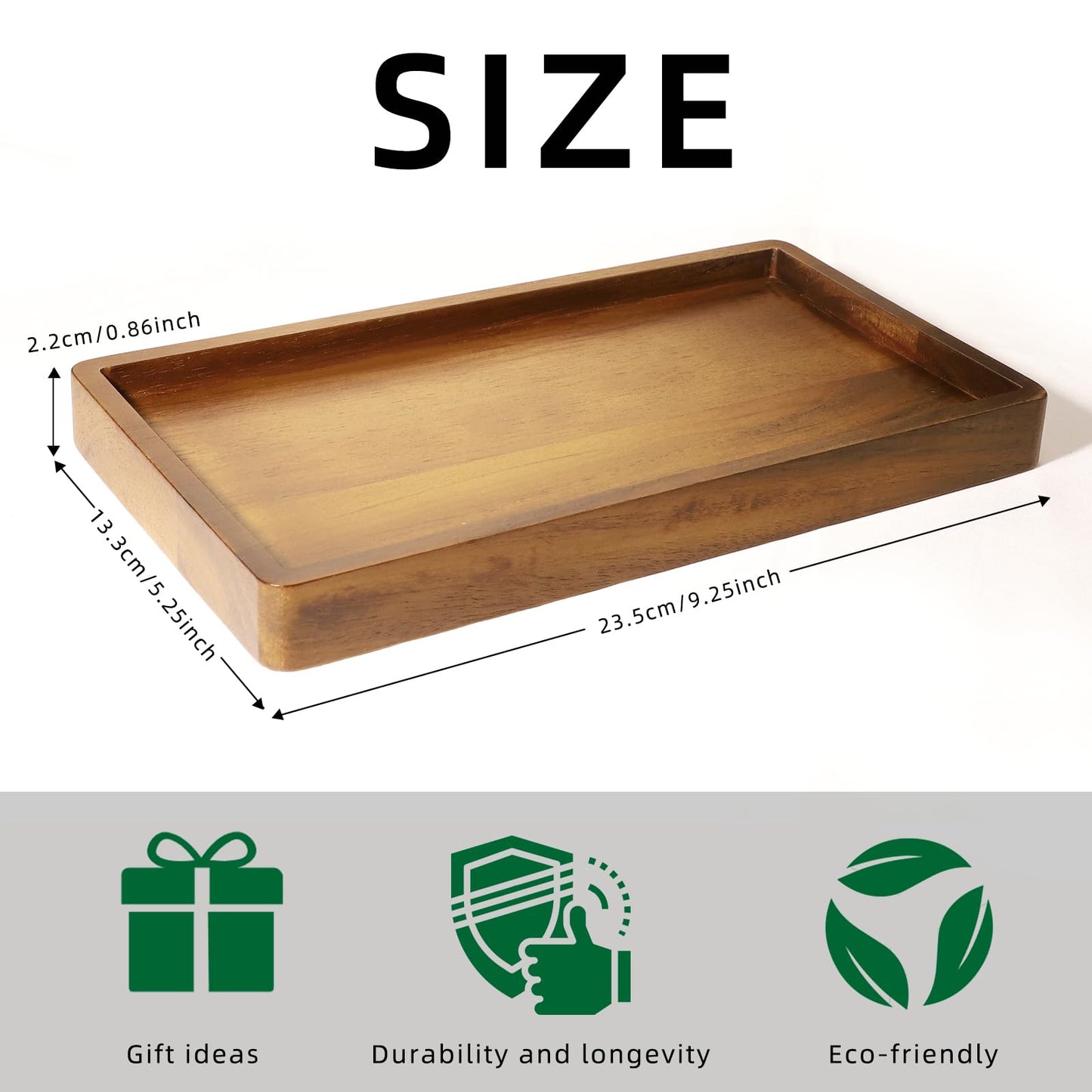 FONMY Rectangular Small Bathroom Vanity Tray for Countertop Makeup Perfume Jewelry Decor Candle Keys,Kitchen Tray for Soap Dispenser Spice,Solid Wood Toilet Tray,9.25inch L