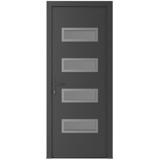VDOMDOORS Front Exterior Prehung Metal-Plastic Door Frosted Glass | Manux 8113 Antracite Grey | Residential Doors Entrance Patio Garage W32 x H80 Right-Inswing
