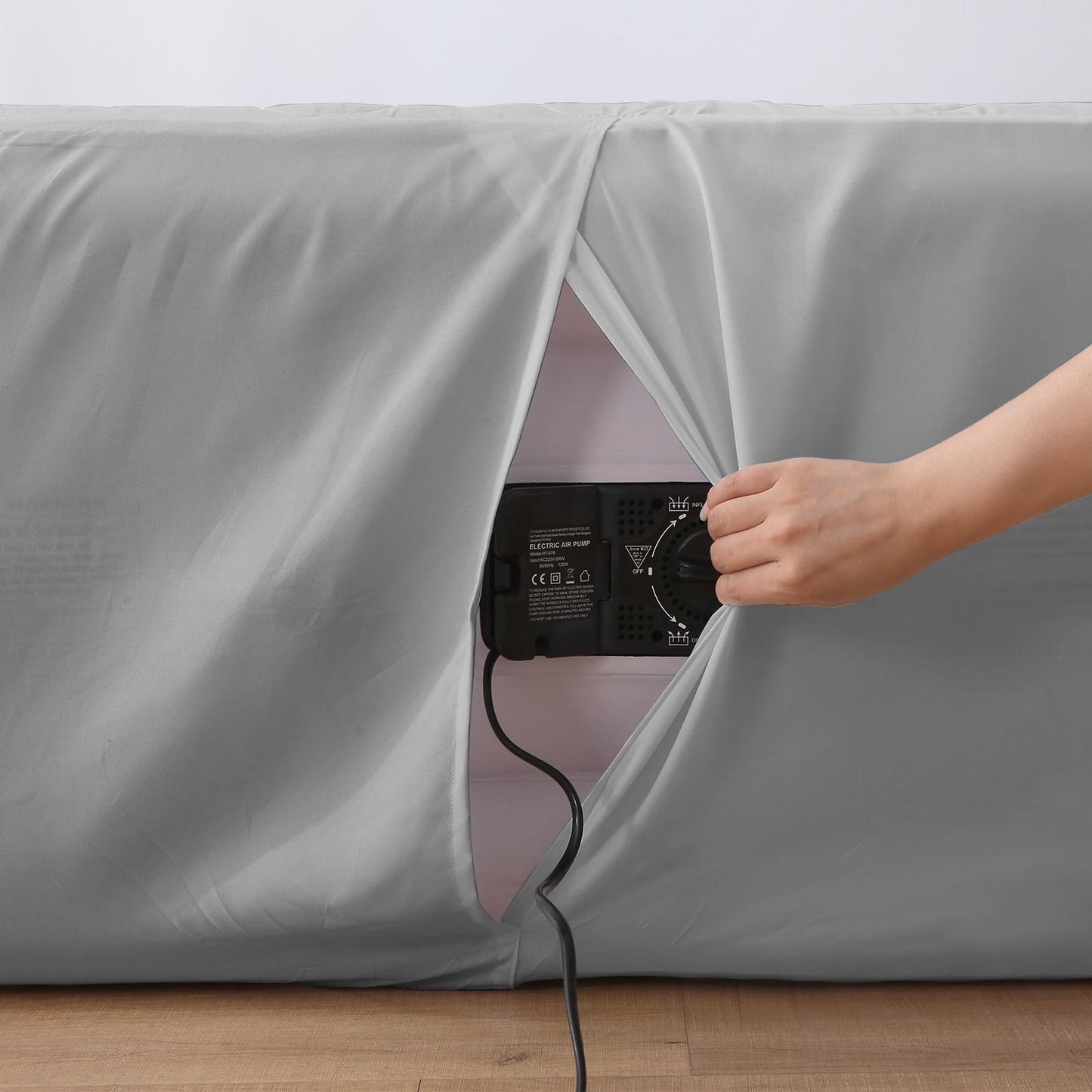 Queen Air Bed Mattress Pad with 15-24 Inch Deep Pockets - Waterproof Protector for Warm Sleep & Cold Air Insulation,Perfect for Camping, Guest Bed, Pets & Overnight Visitors-Gray