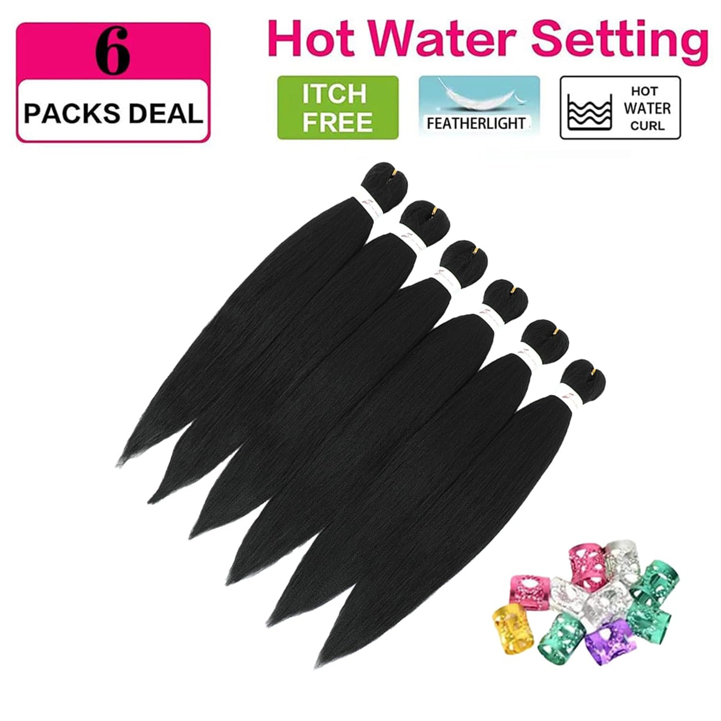 Xusuperb 30 inch Pre Stretched Braiding Hair Extensions 1B Black for Box Braids 6 Packs Long Knotless Kanekalon Synthetic Hair for Braiding Itch Free Hot Water Setting Soft Yaki Texture EZ Braids(1B)