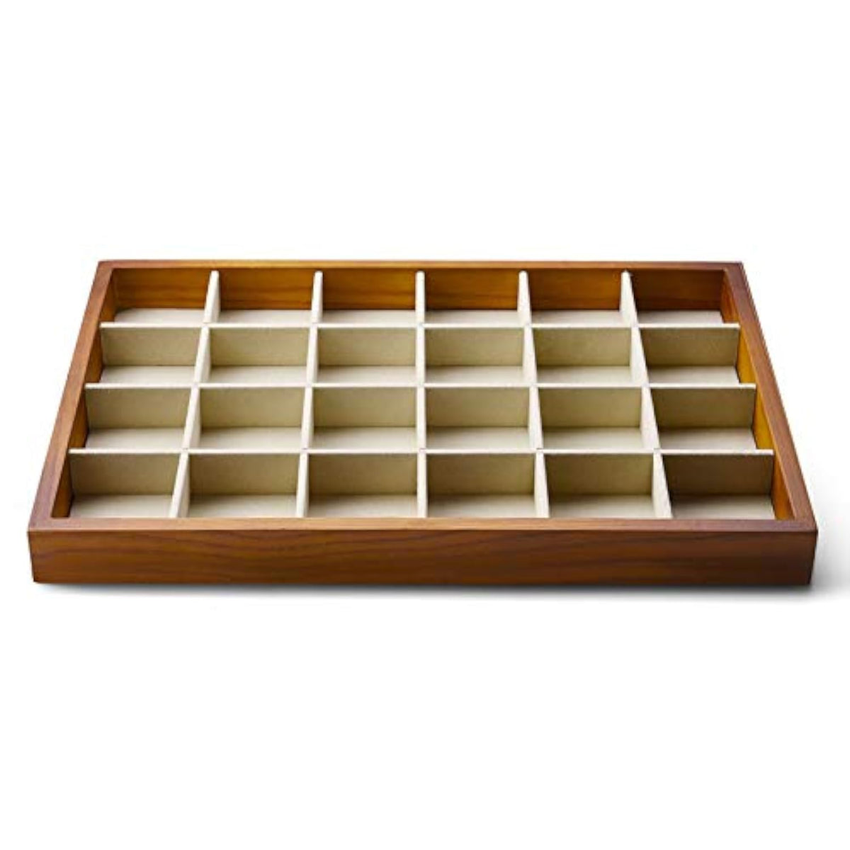 Oirlv 24 Grid Wood Jewelry Tray Microfiber Interior Jewelry Drawer Organizer Showcase Display Box Ring Earrings Holder