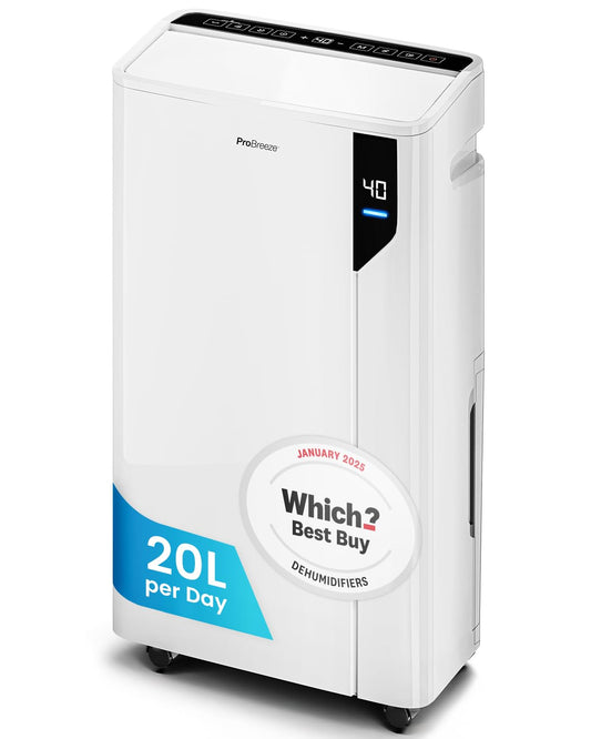 Pro Breeze® 20L/Day Compressor Dehumidifier - Energy Efficient with Laundry Mode, Humidity Sensor & Indicator, Carbon Air Filter for Mould, Damp & Moisture - for Home, Office & Bedroom