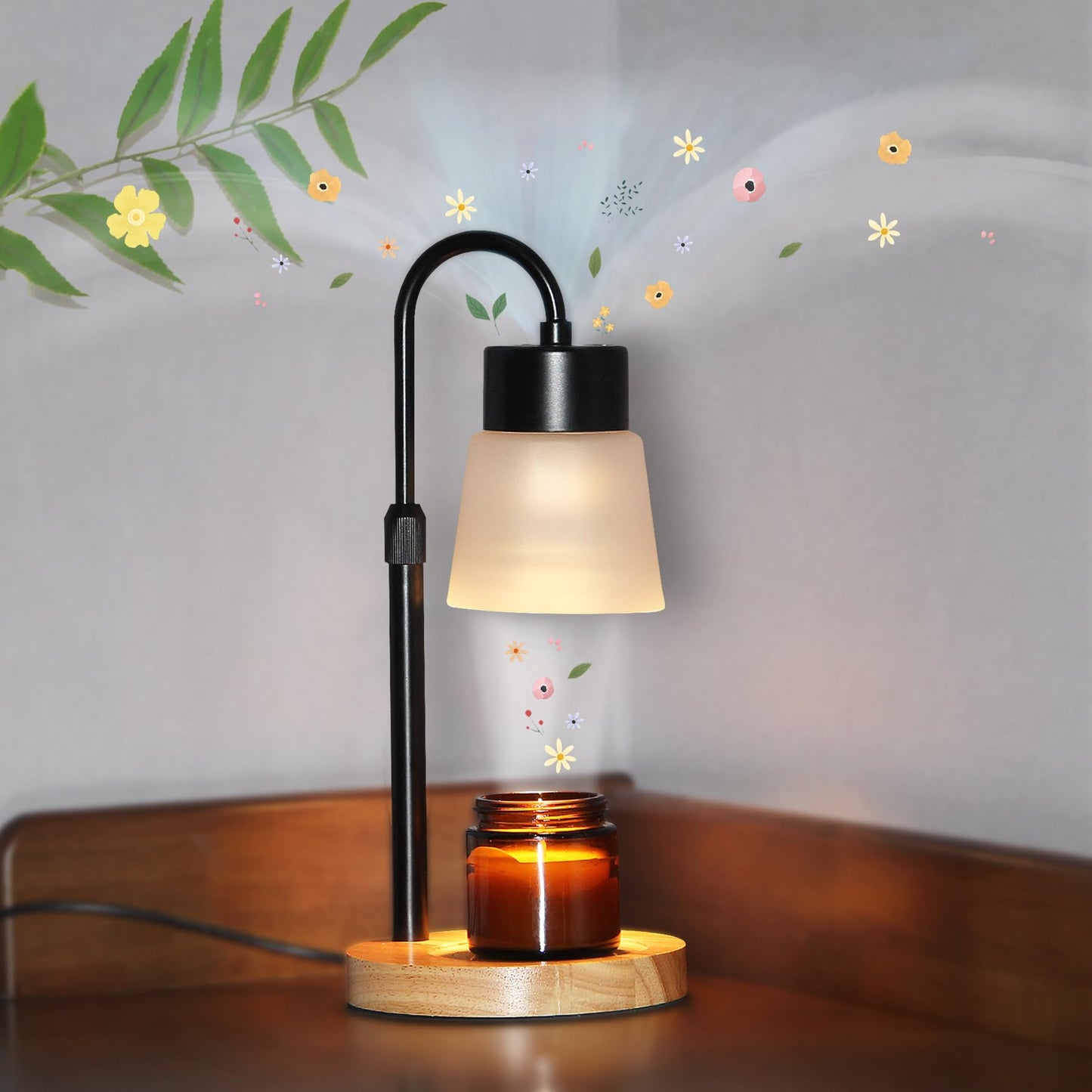 Candle Warmer Lamp Essential Oil Diffuser, Adjustable Height Dimmable Candle Warmer with Timer for Bedroom Living Room Home Decor, Christmas Birthday Gifts for Women, Black with 2 Bulbs