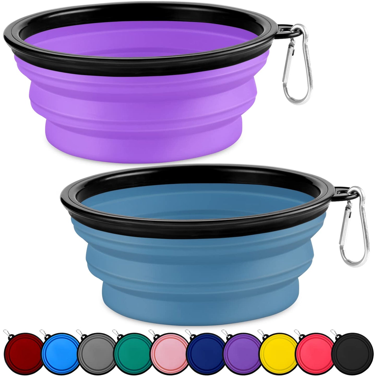 Collapsible Dog Bowls-2 Pack Large Size for Large/Medium Dogs, Pet Travel Water Bowl, Dogs Cat Portable Water Bowl, Dog Pet Feeding Watering Dish Outdoor Hiking Parking Traveling with 2 Carabiners