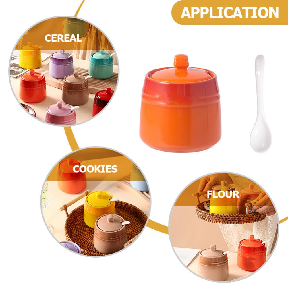 Luxshiny Ceramic Seasoning Jar with Spoon 2.24 Inch Spice Canister for Salt Sugar Condiment Storage Kitchen Container for Home Use