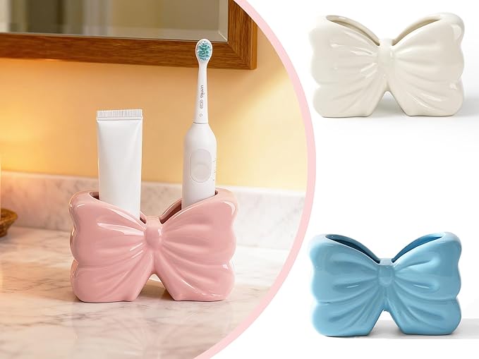 Bow Toothbrush Holder， 2-Slot Toothbrush and Toothpaste Holder Cute Toothbrush