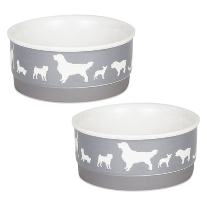 Bone Dry Dog Bone Ceramic Pet Bowl & Canister, Small, 4.25x2, Gray, 2 Count