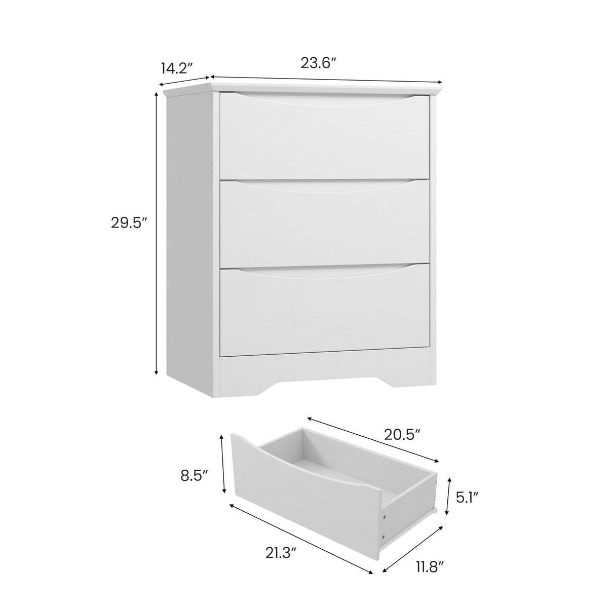 Garvee Wooden Dresser with 3 Drawers, Tall Modern Closet with Deep Storage, Large Chest of Drawers with Wide Top, Long Storage Dresser for Bedroom, Living Room, Hallway, Kids Room, White