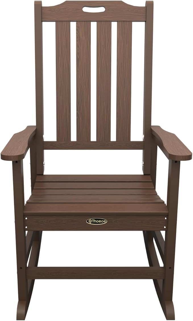 Oversized Rocking Chair Set of 2, Outdoor Rocking Chair for Adults, All Weather Resistant Porch Rocker for Lawn Garden, Brown