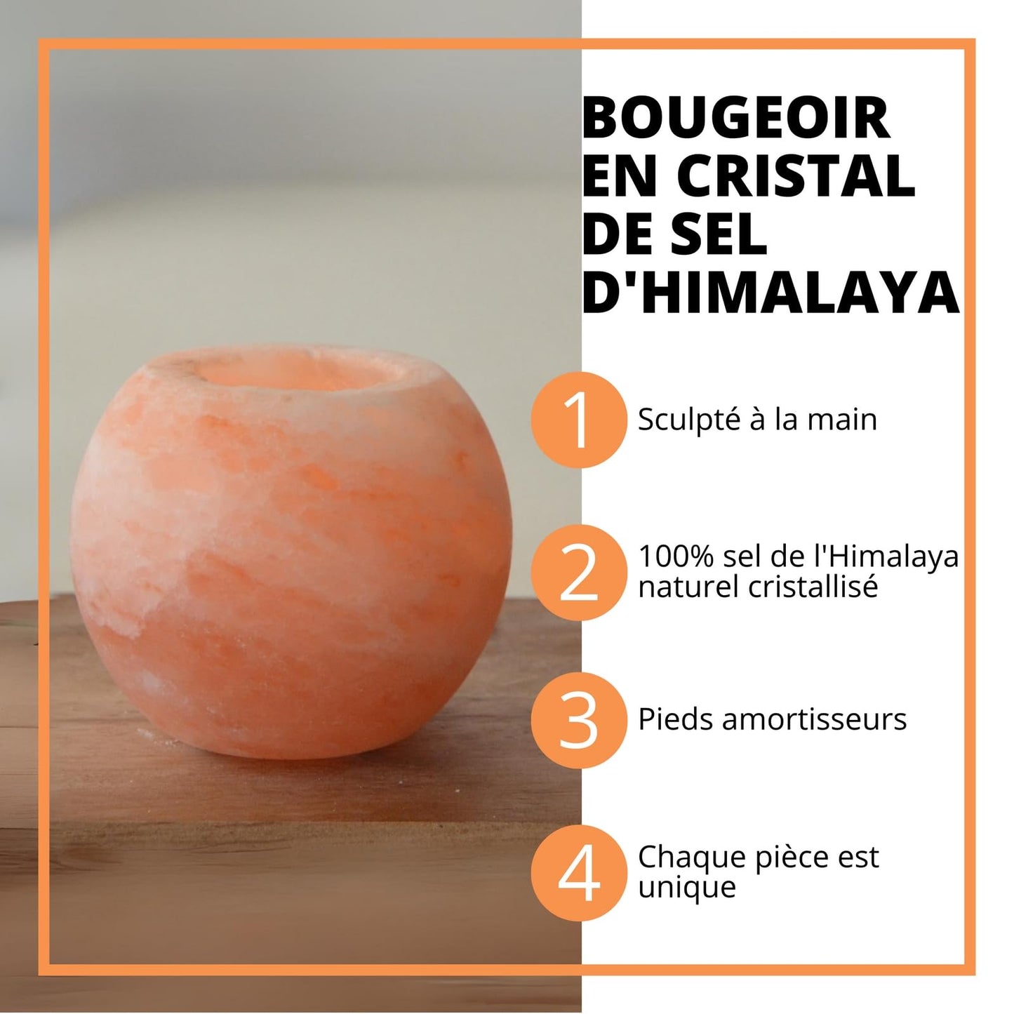 Zen'Light Himalayan Salt Crystal Candle Holder Sphere 900 g – 100% Genuine Natural Himalayan Salt Crystal – Hand Carved – Candle Holder Made of Quality Natural Material – Rounded Shape