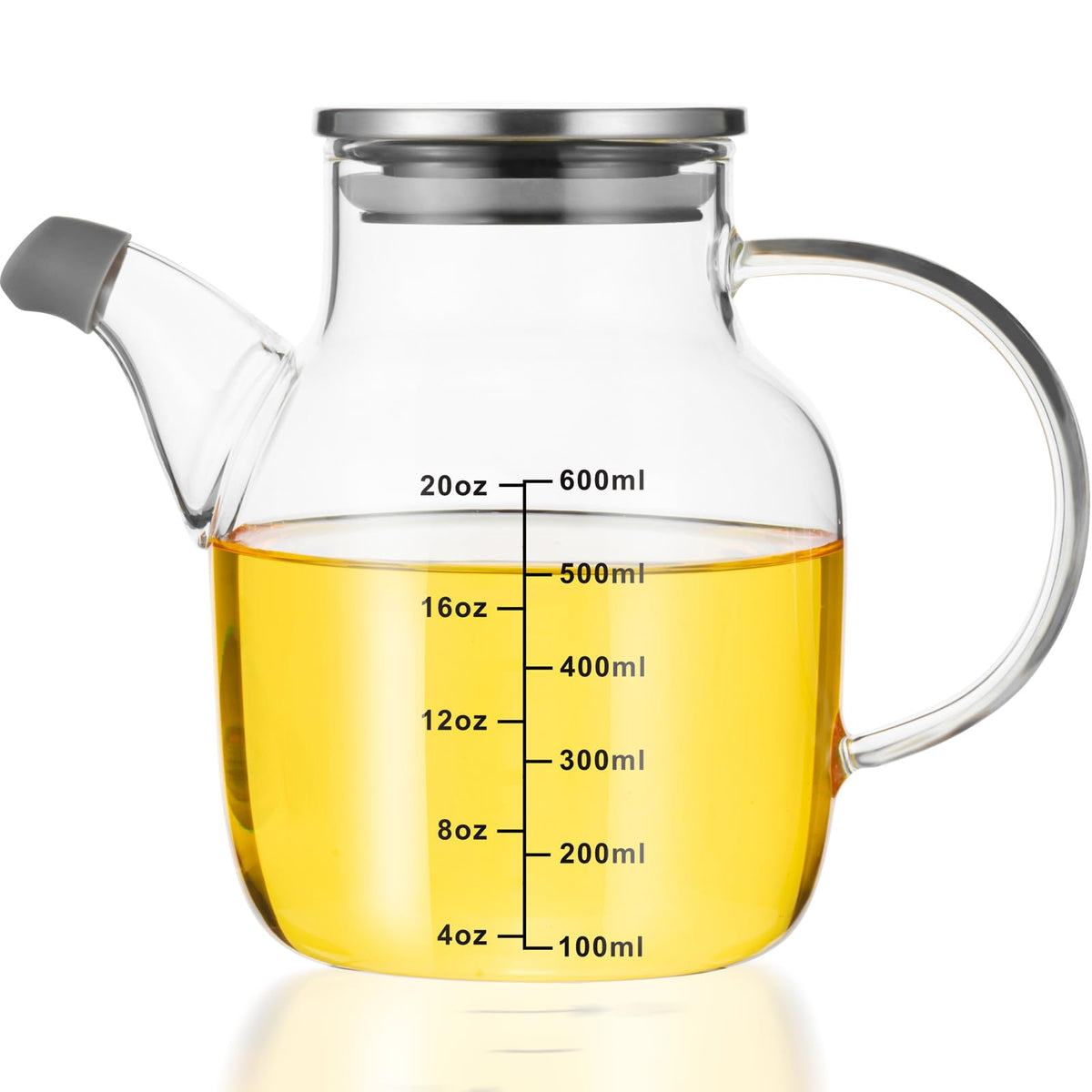 PARACITY Glass Oil Dispenser Bottle with Measurements, Oil Dispenser Bottle for Kitchen, 20.3 OZ Oil Container Kitchen for Olive/Vinegar/Cooking/Soy Sauce