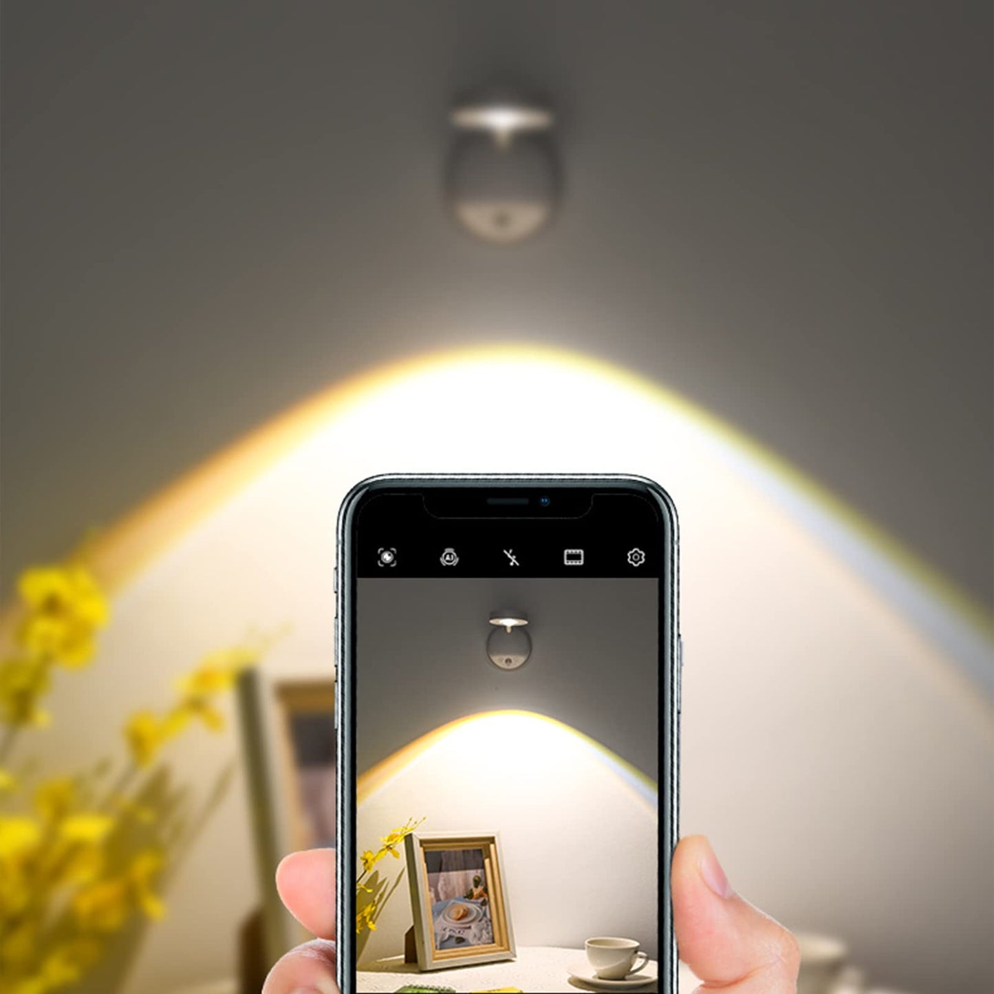 Yuewilai Wireless Picture Light Battery Operated, 2200mAH Rechargeable Painting Light with Motion Sensor and Rotatable Tube, Stepless Dimming Art Display Light for Picture Frame