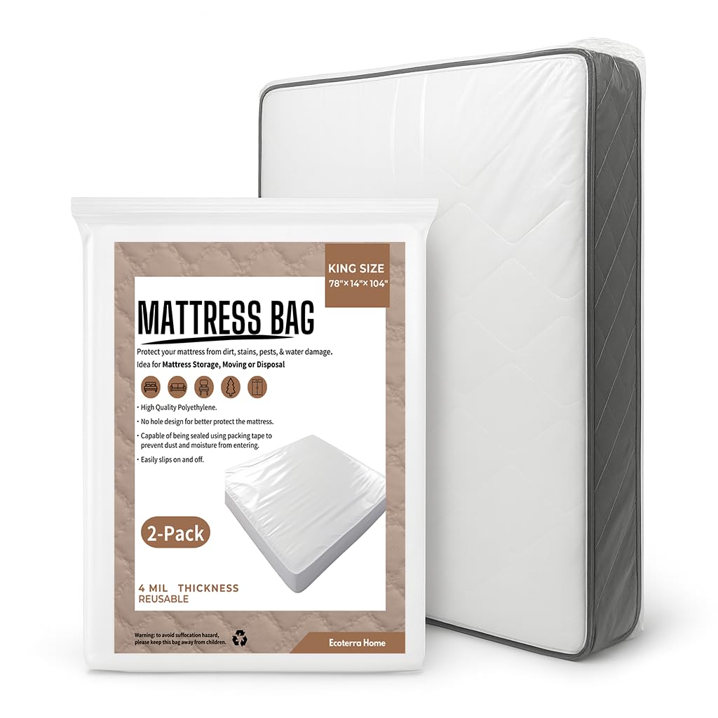King/California King Mattress Bags for Moving, 4 Mil Thick Heavy Duty Waterproof Mattress Cover, Tear Resistant Protection, 2 Pack