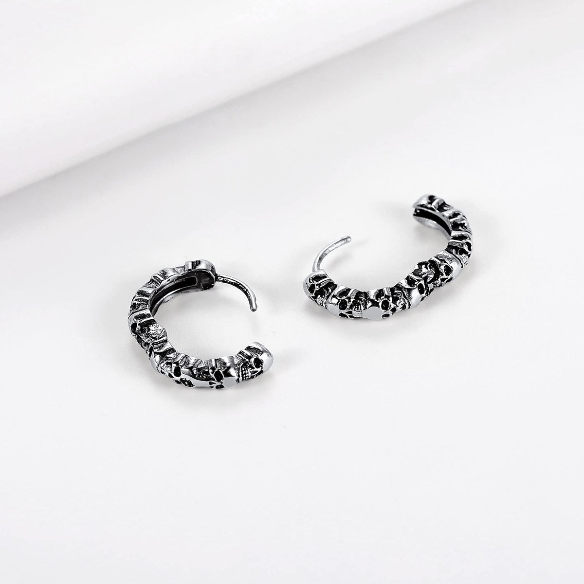 Richsteel 316L Stainless Steel Skull Earrings - Gothic Huggie Hoops for Men & Women, Dark Jewelry Statement Earrings
