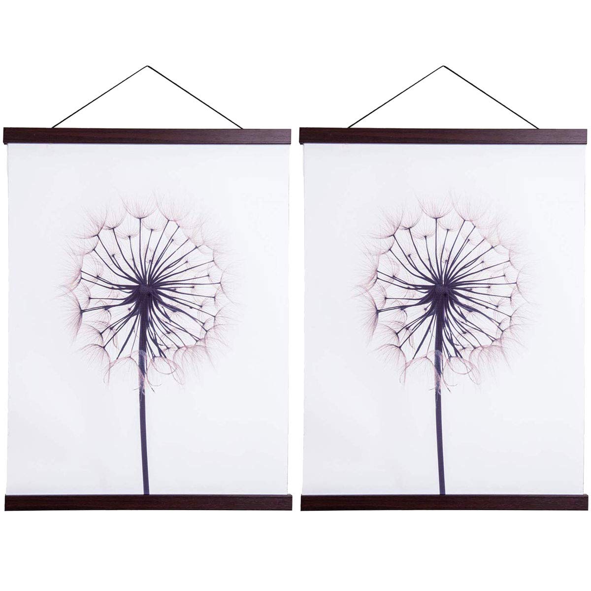 2 Pack Magnetic Poster Hanger Frame, 20x28 20x30 20x26 Light Wood Wooden Magnet Canvas Artwork Print Dowel Poster Hangers Frames Hanging Kit (Walnut, 20", 2 Packs)