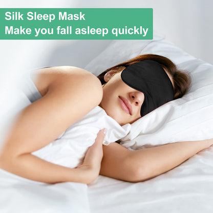6 Pieces Natural Silk Sleep Mask Soft Eye Mask Adjustable Strap Blindfold Eyeshade Smooth Comfortable Eye Cover with Bag for Sleeping(Black, Taro Purple, Navy, Purple, Pink, Gray)