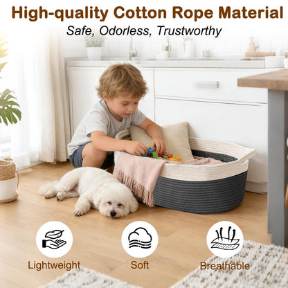 SZEE 2 Pack 30L Large Dog Toy Basket, Nursery Blanket Storage Basket for organizing, Woven Blanket Storage for Living Room, Laundry Basket with Triple-Reinforced Handles, 19.7"×11"×7.9", Brown+Gray