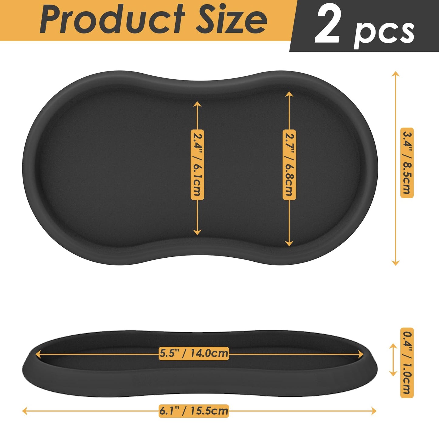 Koluti Salt and Pepper Mill Silicone Tray Set of 2, Kitchen Pepper Grinder Rest Seasoning Bottle Holder for Counter, Dining Table Protector and Rustic Small Board Decorative Serving Platter, Black